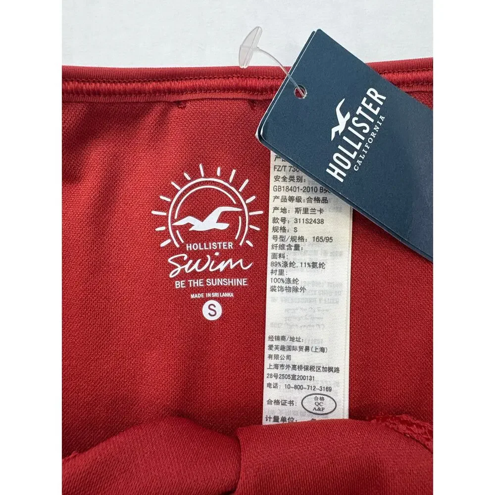 Hollister Women's Ribbed Cheeky Bikini Bottom Rust Size Small Swimwear Separates